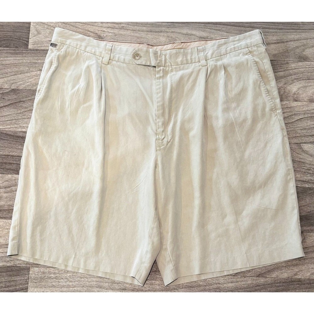 Tommy Bahama Mens Size 40 Tan Pleated Shorts Silk Blend Beige Khaki Casual Beach - Picture 10 of 12